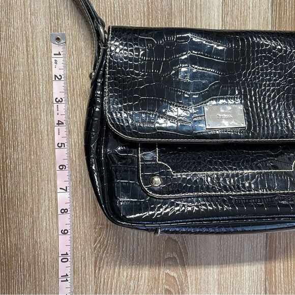 Liz & Co Black Croc Embossed Faux Leather Crossbody Bag Purse - Picture 9 of 11